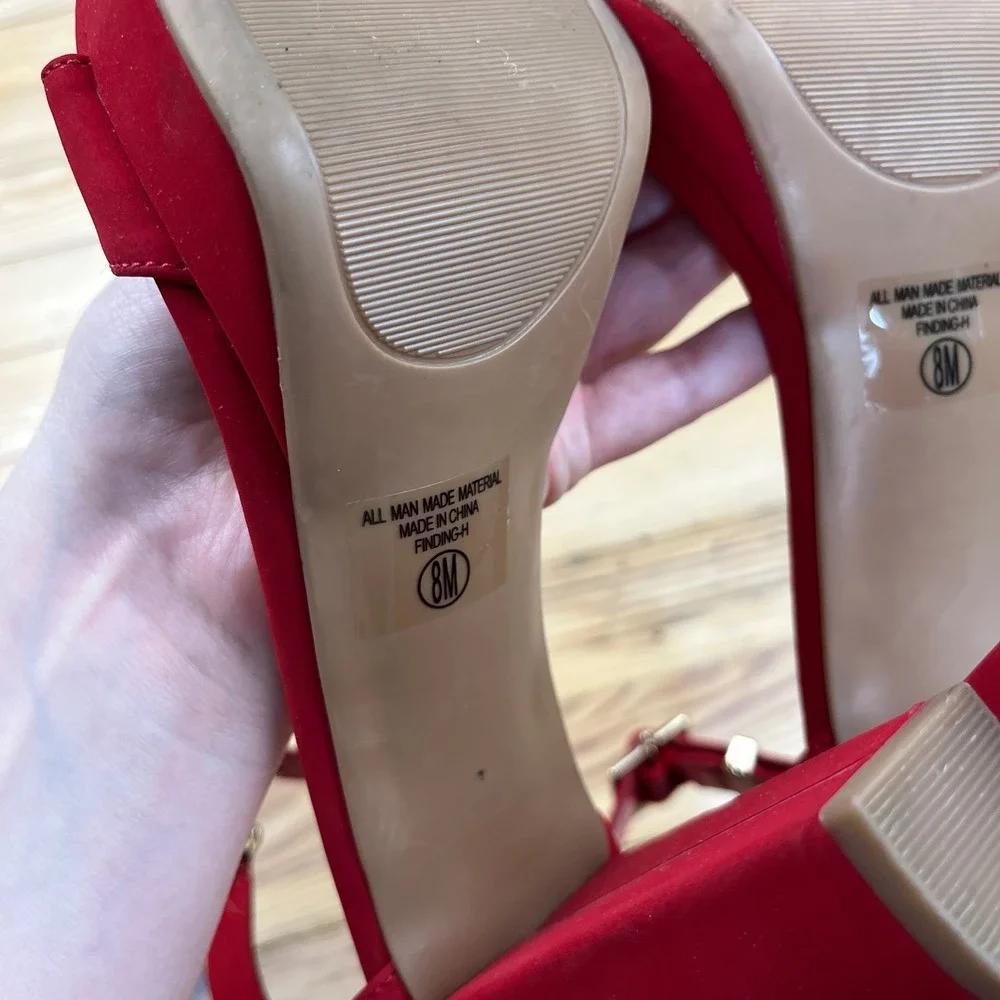 Dream Pairs Red Faux Suede Platform Block Heel Sandals Ankle Strap Size 8 4inch